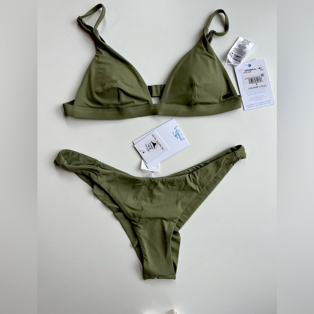 O‘Neil Saltwater Solid Oil Green Bikini - Seaside Triangle Top/ Hermosa Bottom